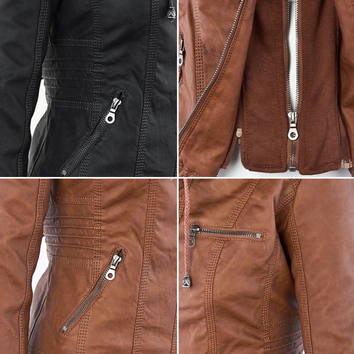 Mia | Leather Jacket with Hood