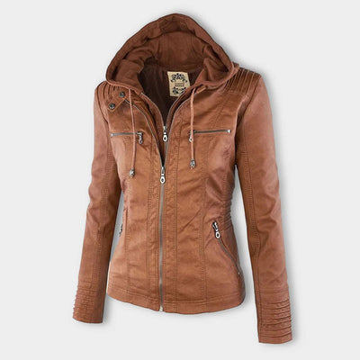 Mia | Leather Jacket with Hood