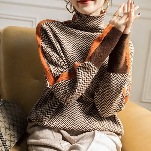 Riley™ | Jumper with high collar and contrasting stripes
