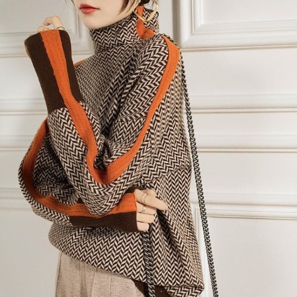 Riley™ | Jumper with high collar and contrasting stripes