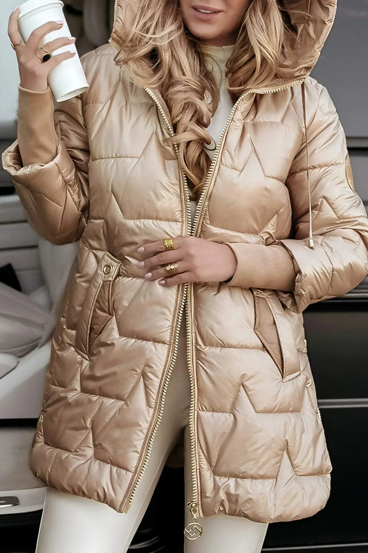 Emily | Long, warm quilted jacket with wraparound hood